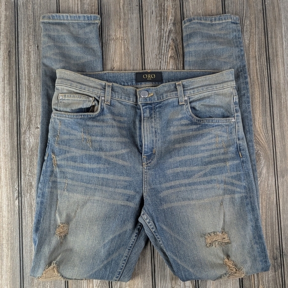 ORO Los Angeles Size 34 Denim Jeans Distressed And Stained Intentionally - Picture 1 of 14
